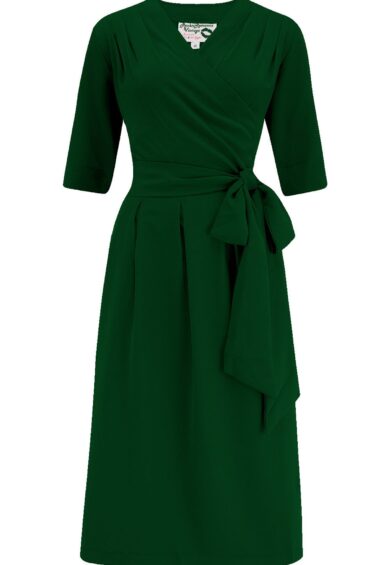 The Vivien Full Wrap Dress in Green – New In | Kitty Darling