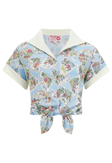 Tuck in or Tie Up Maria Blouse in Pagoda Print Authentic 1950s – New In | Kitty Darling