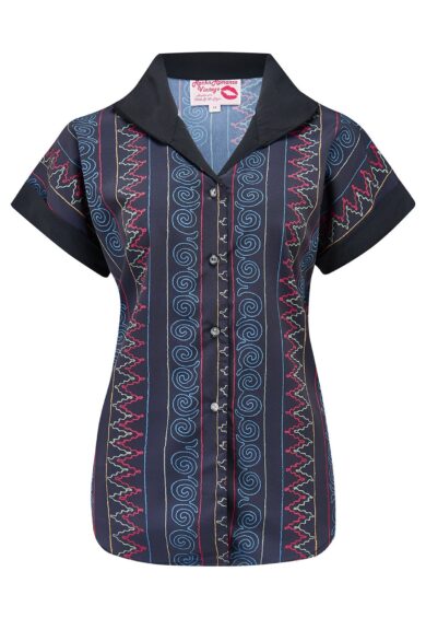 Tuck in or Tie Up Maria Blouse in Panama Stitch Print Authentic 1950s – New In | Kitty Darling