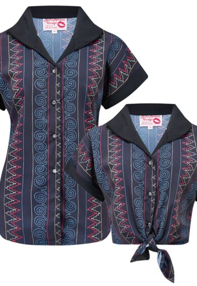 Tuck in or Tie Up Maria Blouse in Panama Stitch Print Authentic 1950s – New In | Kitty Darling