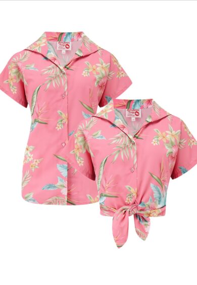 Tuck in or Tie Up Maria Blouse in Pink Honolulu Print Authentic 1950s – New In | Kitty Darling