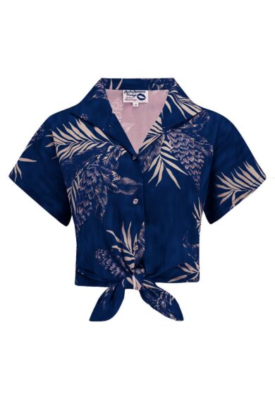 Tuck in or Tie Up Maria Blouse in Sapphire Palm Print – New In | Kitty Darling