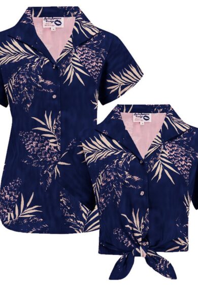 Tuck in or Tie Up Maria Blouse in Sapphire Palm Print – New In | Kitty Darling
