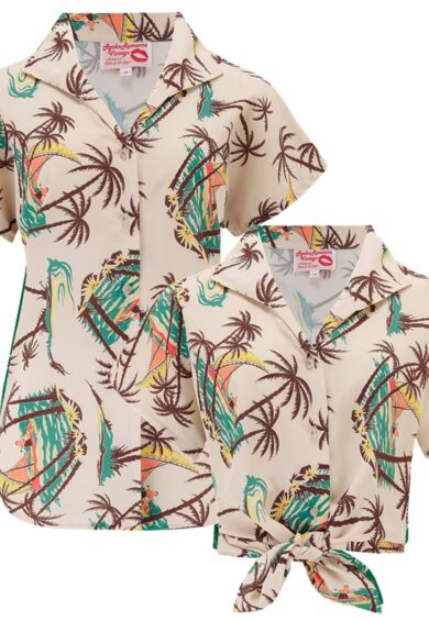 Tuck in or Tie Up Maria Blouse in Tahiti Print Authentic 1940s-50s – New In | Kitty Darling