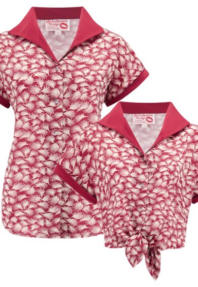 Tuck in or Tie Up Maria Blouse in Wine Whisp Print Authentic 1950s – New In | Kitty Darling