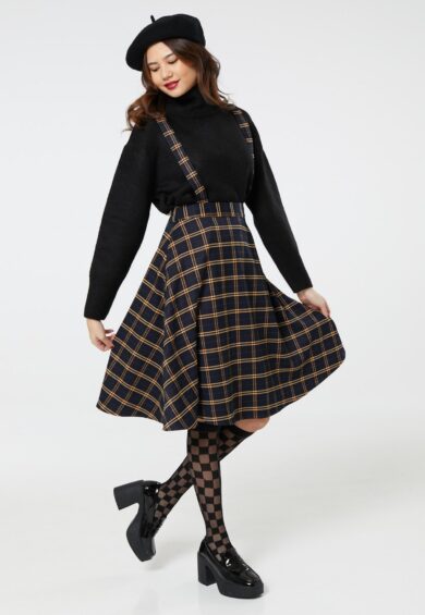Checker Pinafore Skirt in Navy and Yellow – Skirt | Kitty Darling