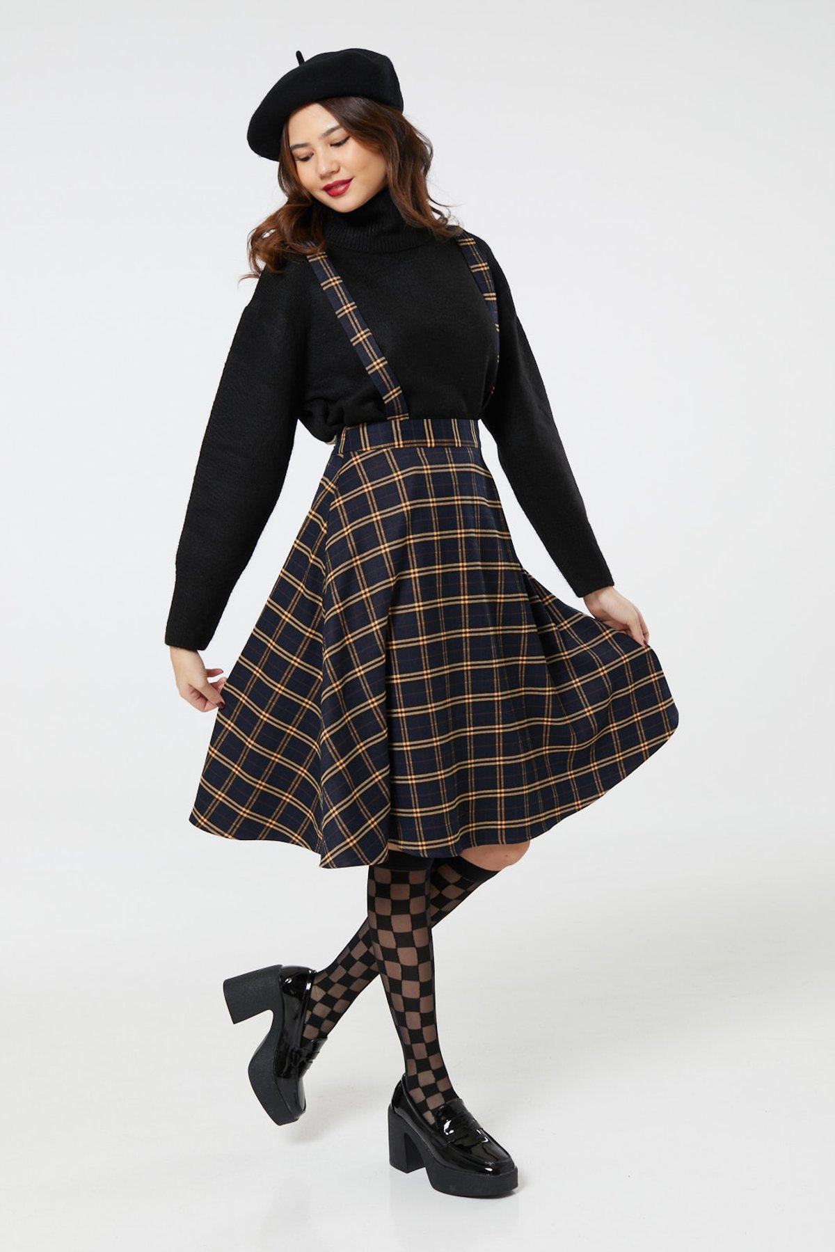 Checker Pinafore Skirt in Navy and Yellow 1 Checker Pinafore Skirt in Navy and Yellow