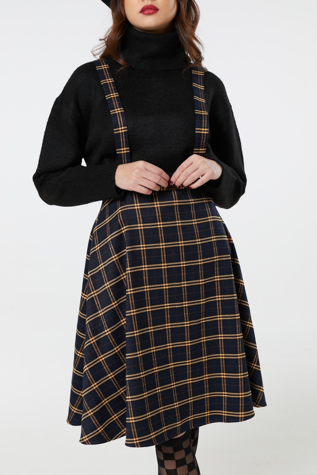 Checker Pinafore Skirt in Navy and Yellow 3 Checker Pinafore Skirt in Navy and Yellow - Image 3
