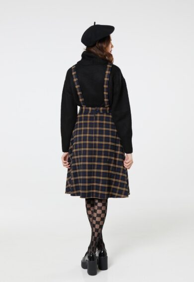 Checker Pinafore Skirt in Navy and Yellow – Skirt | Kitty Darling