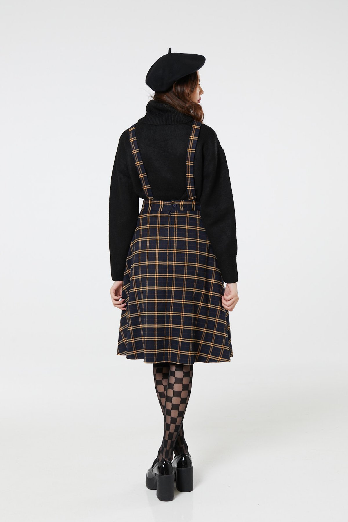 Checker Pinafore Skirt in Navy and Yellow 2 Checker Pinafore Skirt in Navy and Yellow - Image 2