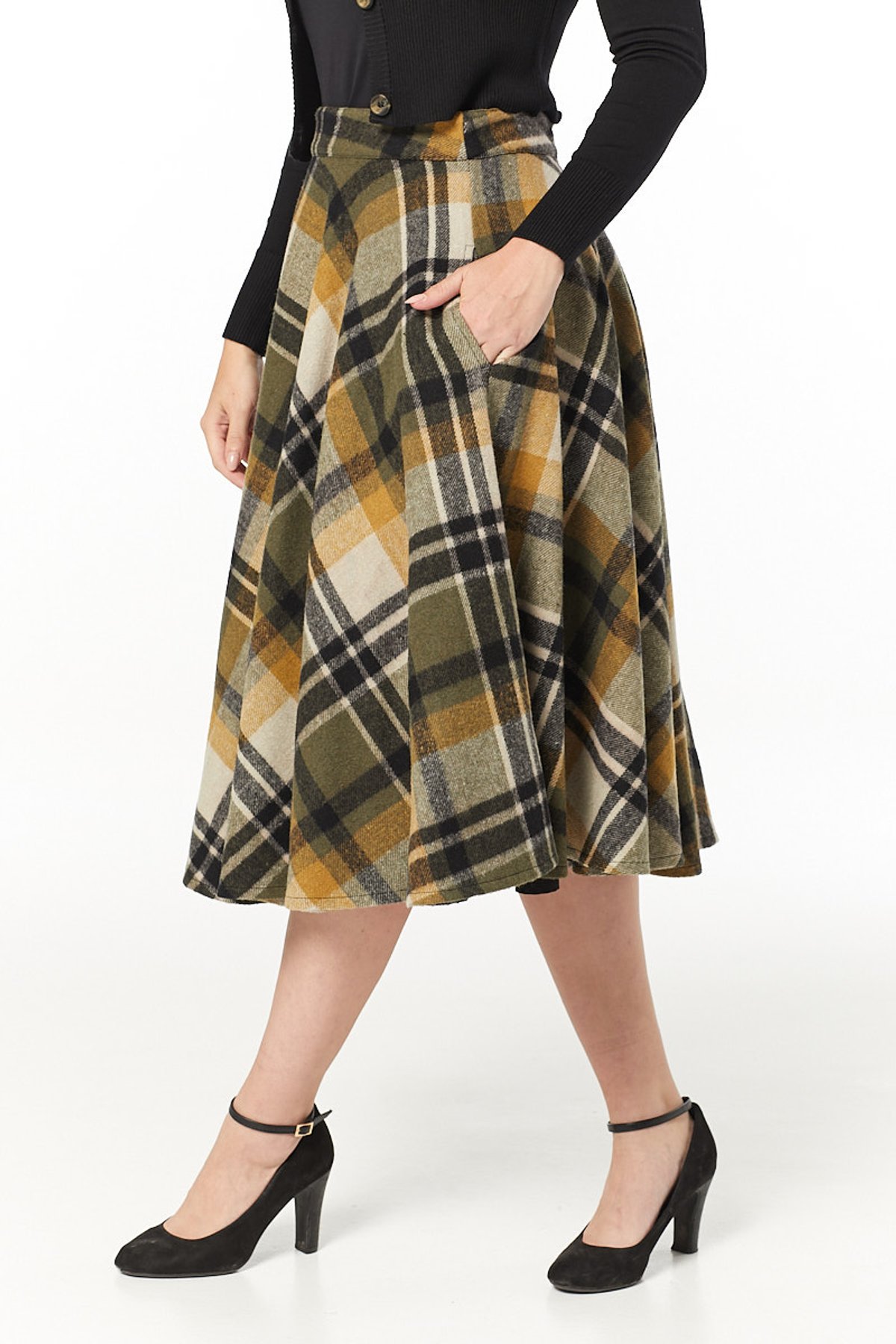 Sophie Skirt Khaki Check 3 Sophie Skirt Khaki Check - Image 3