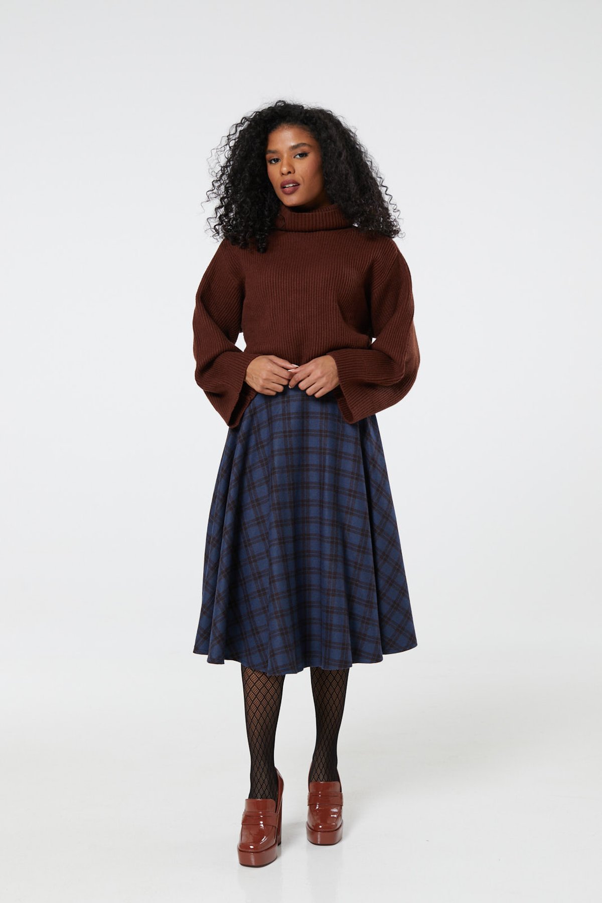 Sophie Skirt Navy and Brown Check 2 Sophie Skirt Navy and Brown Check - Image 2