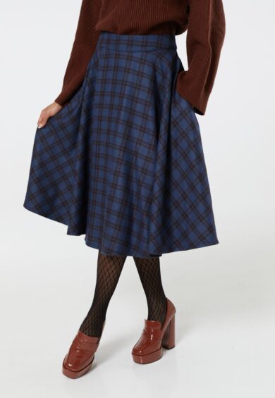 Sophie Skirt Navy and Brown Check – Skirt | Kitty Darling
