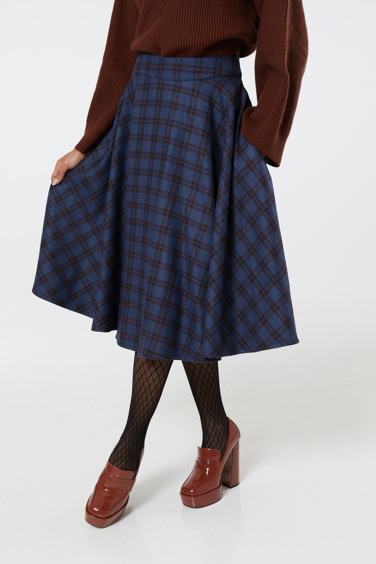 Sophie Skirt Navy and Brown Check 1 Sophie Skirt Navy and Brown Check
