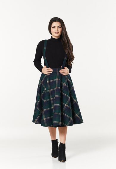 Sophie Skirt Navy and Green Check Braces – Skirt | Kitty Darling