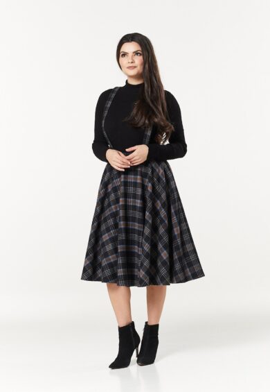 Sophie Skirt with Braces Black & Rust Check – Skirt | Kitty Darling