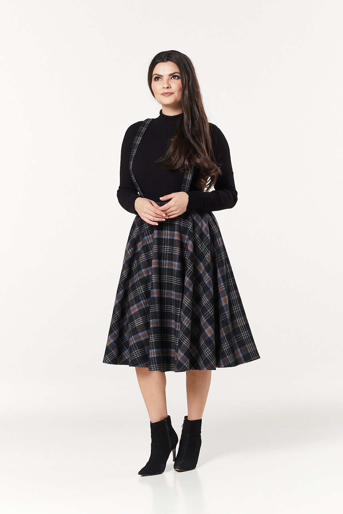 Sophie Skirt with Braces Black & Rust Check 1 Sophie Skirt with Braces Black & Rust Check