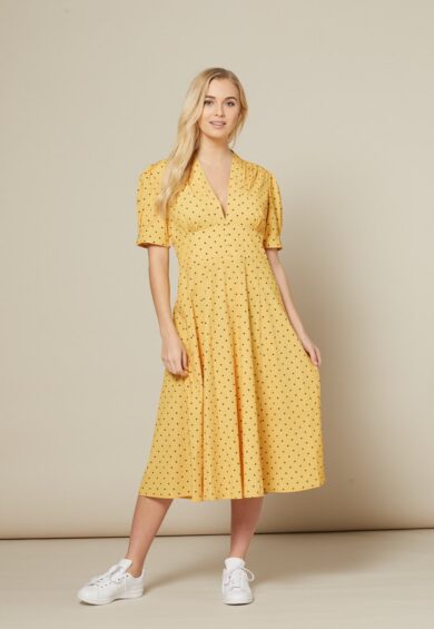 Tia Dress Yellow and Black Polka Dot – Dresses | Kitty Darling