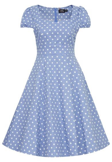 Claudia Polka Dot Dress in Light Blue – New In | Kitty Darling