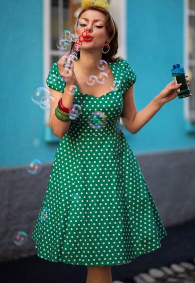 Claudia Flirty Fifties Style Dress in Dark Green – New In | Kitty Darling