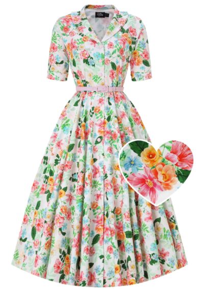 Mollie Summer Floral Full Circle Shirt Dress – New In | Kitty Darling