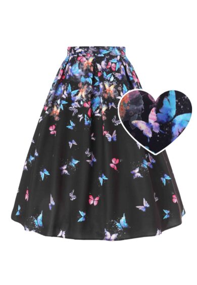 Aisley Midnight Butterfly Box Pleated Skirt – New In | Kitty Darling