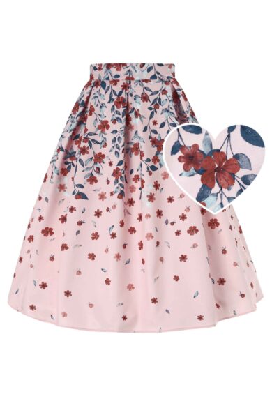 Aisley Pink Falling Flower Box Pleated Skirt – New In | Kitty Darling