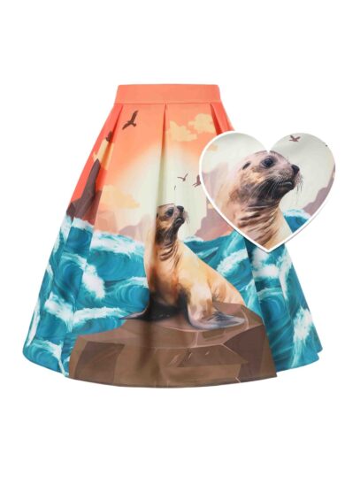 Aisley Seal At Sunset Box Pleated Skirt – New In | Kitty Darling