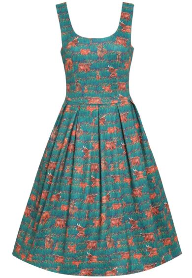 Amanda Green Highland Cattle Print Swing Dress – New In | Kitty Darling