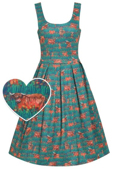 Amanda Green Highland Cattle Print Swing Dress – New In | Kitty Darling