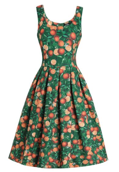 Amanda Green Orange Print Dress – New In | Kitty Darling