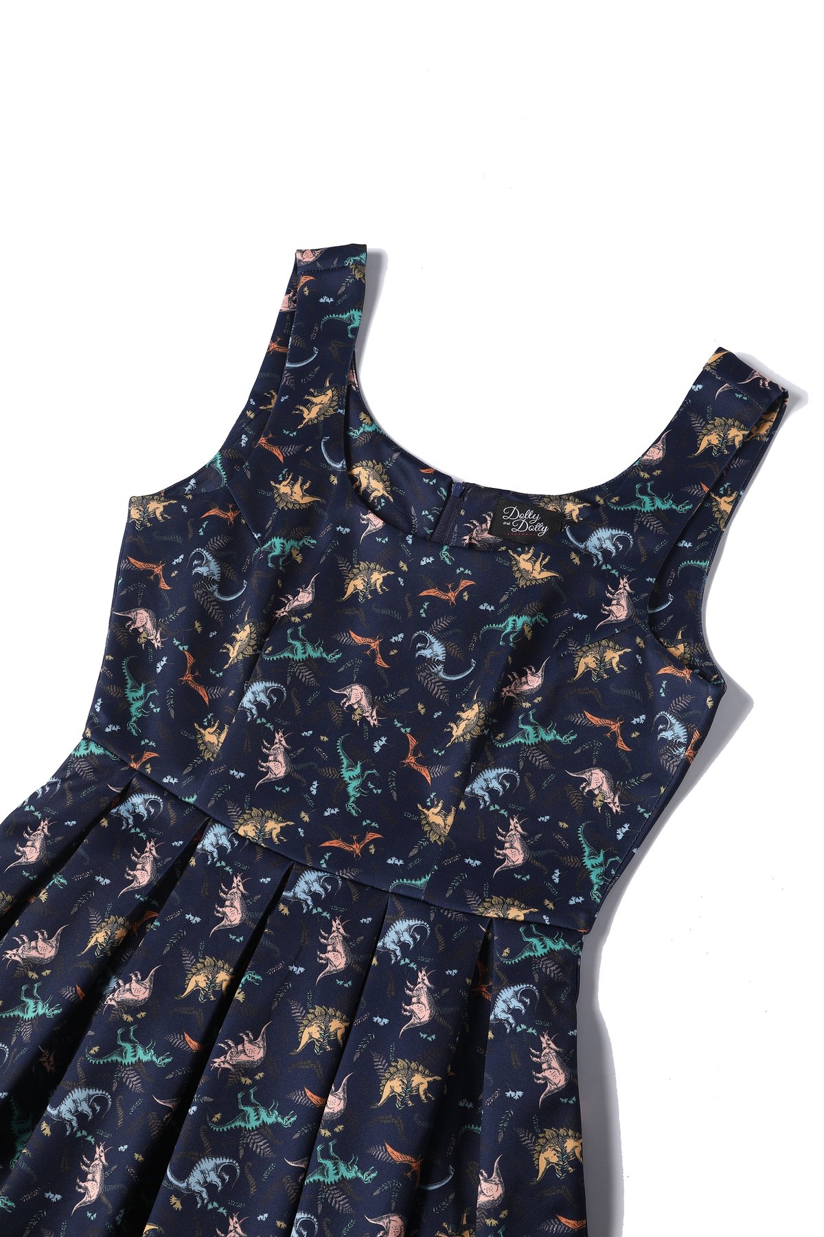 Amanda Multi-coloured Dinosaurs in Navy Blue Flared Dress 3 Amanda Multi-coloured Dinosaurs in Navy Blue Flared Dress - Image 3