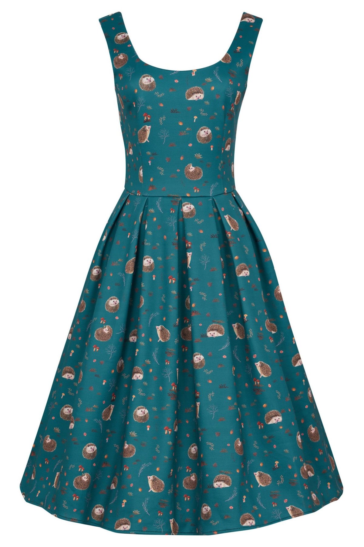 Amanda Scoop Neck Swing Dress in Green Hedgehog Print 3 Amanda Scoop Neck Swing Dress in Green Hedgehog Print - Image 3