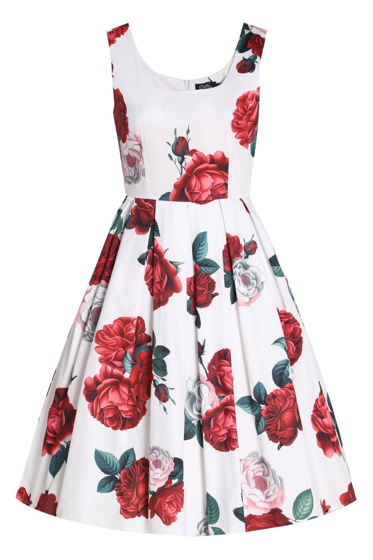 Amanda White Scoop Neck Pink/Red Peonies Print Swing Dress 3 Amanda White Scoop Neck Pink/Red Peonies Print Swing Dress - Image 3