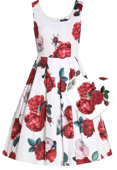 Amanda White Scoop Neck Pink/Red Peonies Print Swing Dress – New In | Kitty Darling