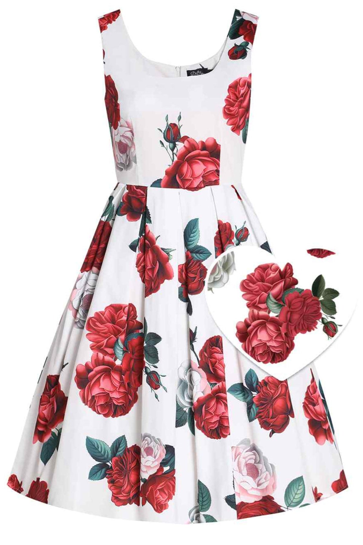 Amanda White Scoop Neck Pink/Red Peonies Print Swing Dress 1 Amanda White Scoop Neck Pink/Red Peonies Print Swing Dress