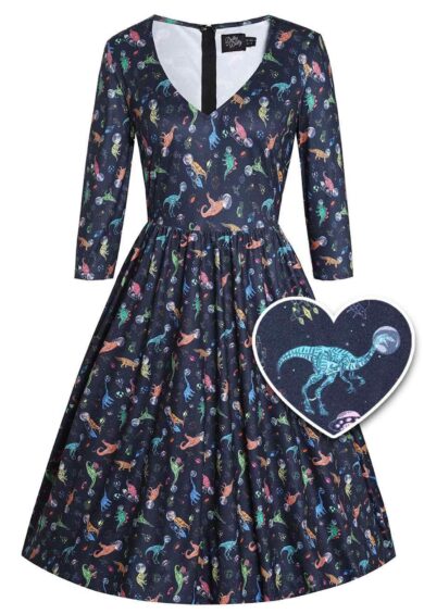 Billie Dinosaur in Space Long Sleeved Dress – New In | Kitty Darling
