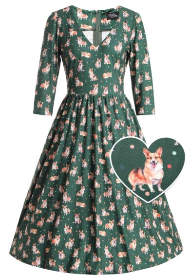Billie Green Corgi Flared Dress – New In | Kitty Darling