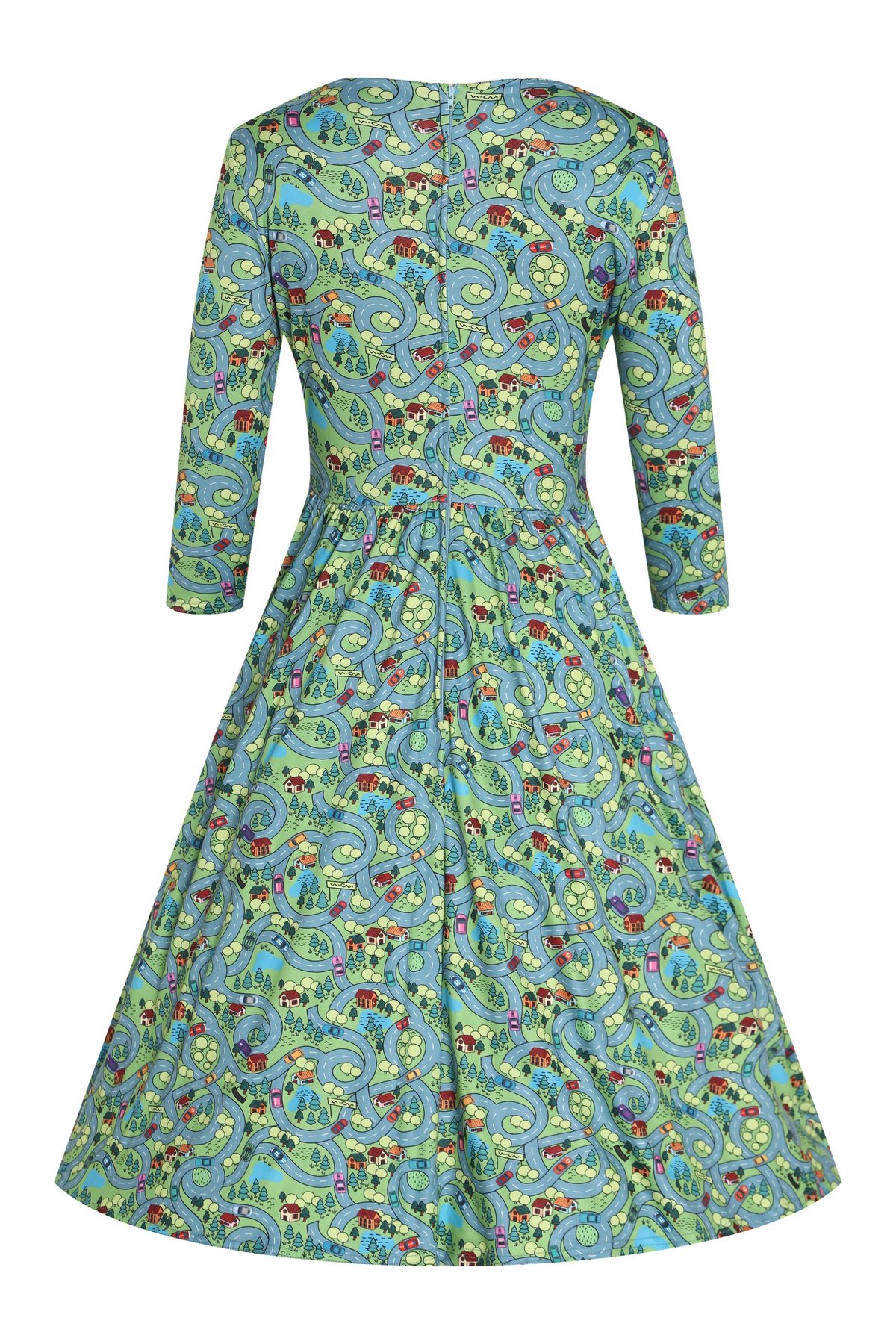Billie Green Long Sleeved Roadmap Print Dress 3 Billie Green Long Sleeved Roadmap Print Dress - Image 3