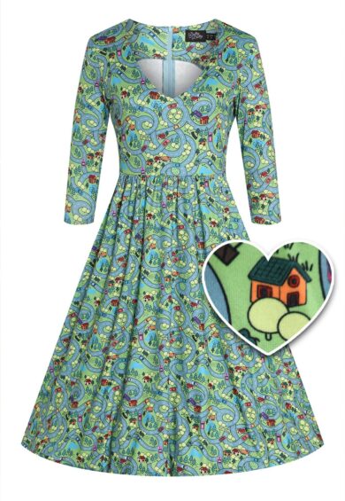 Billie Green Long Sleeved Roadmap Print Dress – New In | Kitty Darling
