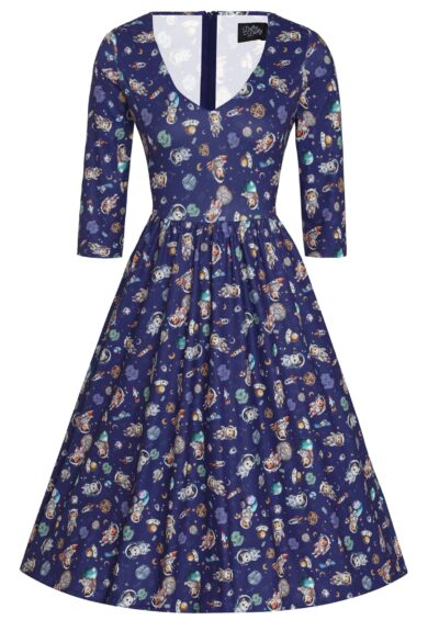 Billie Long Sleeved Dress in Purple Cat Space Print – New In | Kitty Darling