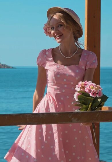 Claudia Pink Polka Dot Skater Dress – New In | Kitty Darling