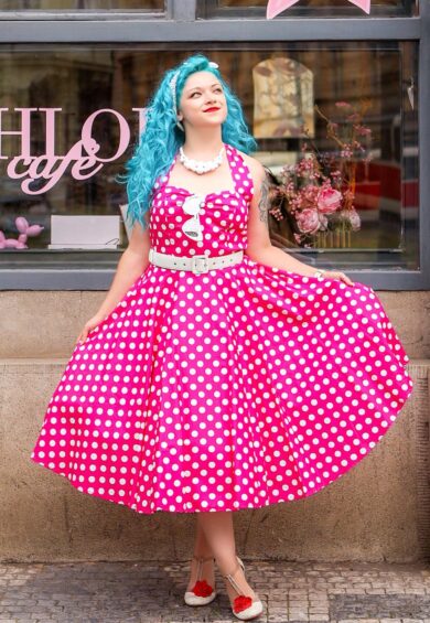 Daisy Hot Pink Polka Dot Halter Dress – New In | Kitty Darling