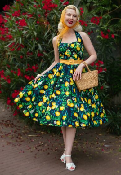 Daisy Lemon Halter Dress In Black – New In | Kitty Darling