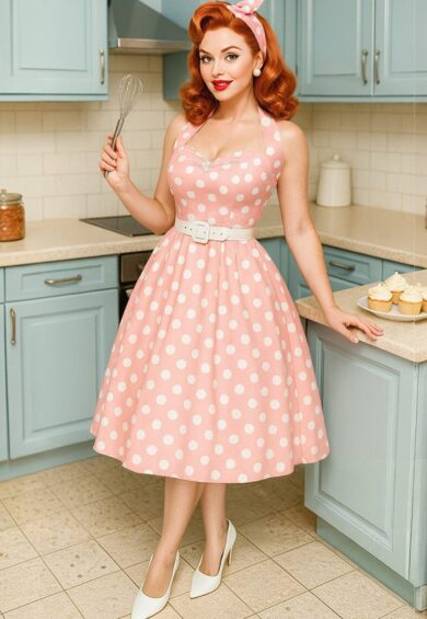 Home 14 Daisy Light Pink Polka Dot Halter Dress – New In | Kitty Darling