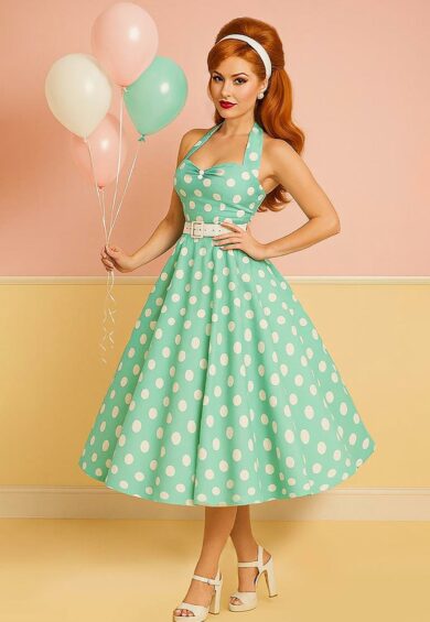 Daisy Mint Green Polka Dot Halter Dress – New In | Kitty Darling