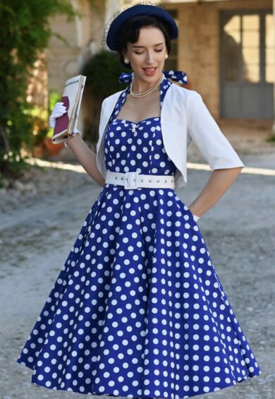 Daisy Navy Polka Dot Dress – New In | Kitty Darling