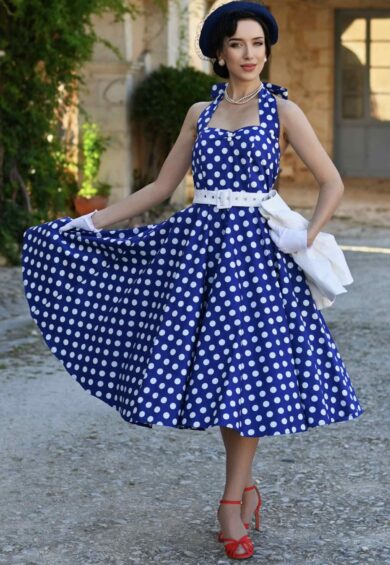Daisy Navy Polka Dot Dress – New In | Kitty Darling