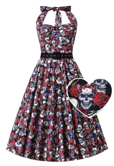 Daisy Rockabilly Pinup Girl Skull Halter Dress – New In | Kitty Darling