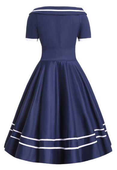 Darlene Navy Embroidered Anchor Nautical Dress – New In | Kitty Darling